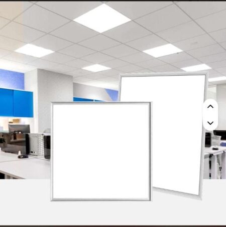Modern office with multiple 2x2 LED panel lights