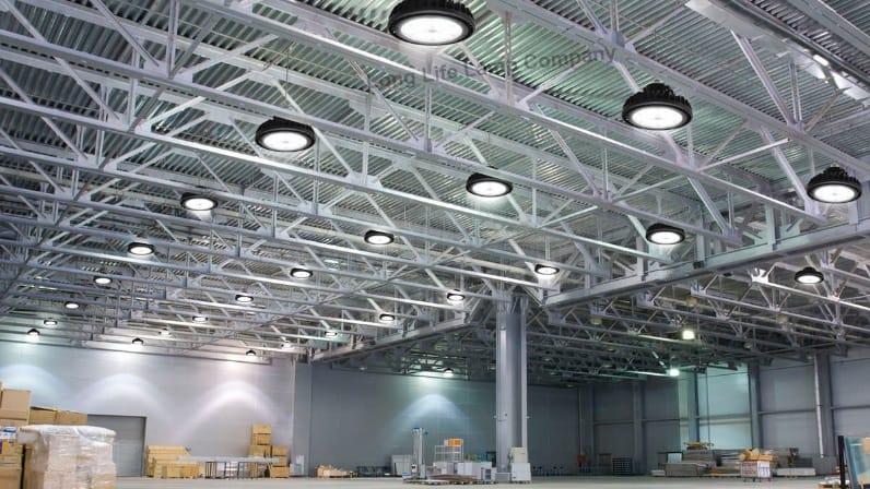 LED high bay lighting installation in an industrial warehouse by MULTiSSCAN